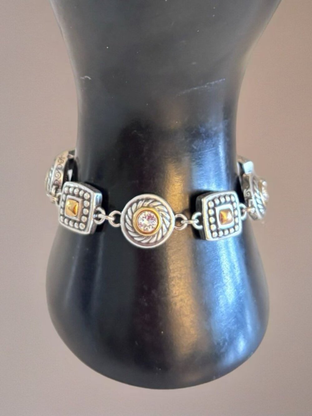 Brighton Heiress Two-Tone Crystal Medallion Reversible Hearts Bracelet